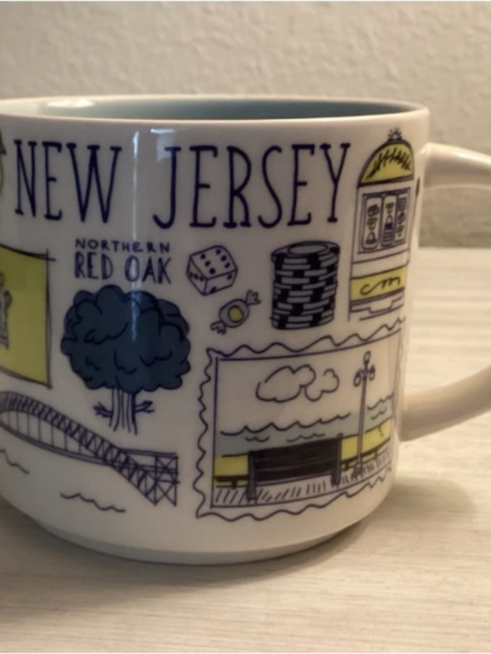 New Jersey Illustrated Ceramic Mug - White with Blue and Yellow Accents